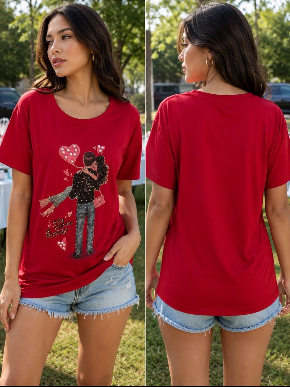 Romantic Red Graphic Tee - Women's Casual Top